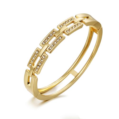 Brazalete de Aleación de Zinc, chapado, micro arcilla de zirconia cúbica & para mujer, dorado, Vendido por UD