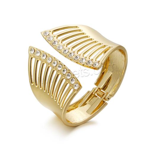 Zinc Alloy Cuff Bangle, plated, fashion jewelry & micro pave rhinestone & for woman, gold, 54.9*54.5mm, Inner Approx 