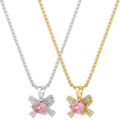 Collier en laiton cubique Zircon Micro Pave, Noeud papillon, Placage, pavé de micro zircon & pour femme, plus de couleurs à choisir, Vendu par PC