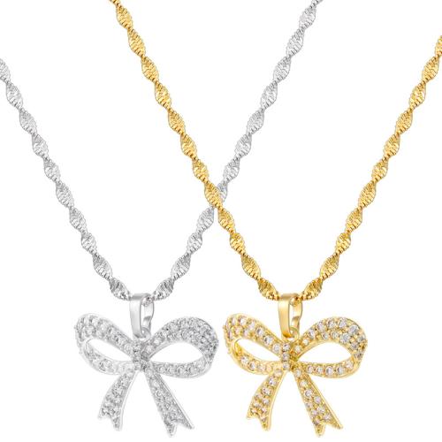 Collier en laiton cubique Zircon Micro Pave, Noeud papillon, Placage, pavé de micro zircon & pour femme, plus de couleurs à choisir, Vendu par PC