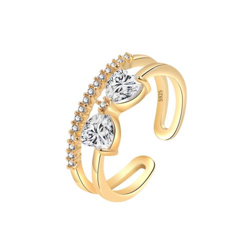 Anillo de dedo Zirconia Micro Pave Sterling Silver Cubic, plata de ley 925, chapado, micro arcilla de zirconia cúbica & para mujer, dorado, Vendido por UD