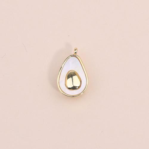 Brass Shell Pendants, with Shell, Teardrop, 18K gold plated, fashion jewelry & DIY, white [