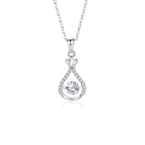 Cubic Zirconia Micro Pave Sterling Silver Necklace, 925 Sterling Silver, with Moissanite, with 5cm extender chain, fashion jewelry & micro pave cubic zirconia & for woman Approx 40 cm 