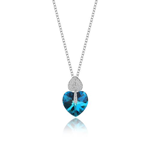 Cubic Zirconia Micro Pave Sterling Silver Necklace, 925 Sterling Silver, with Austrian Crystal, with 5cm extender chain, fashion jewelry & micro pave cubic zirconia & for woman Approx 40 cm 