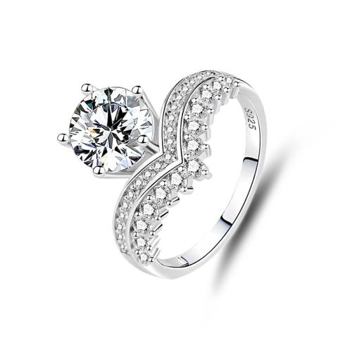 Anillo de dedo Zirconia Micro Pave Sterling Silver Cubic, Plata de ley 925, con Moissanite, Joyería & diverso tamaño para la opción & micro arcilla de zirconia cúbica & para mujer, Vendido por UD