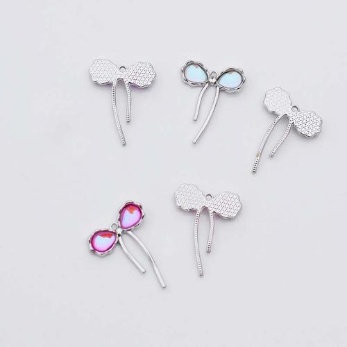 Zinc Alloy Rhinestone Pendants, Bowknot, plated, DIY & with rhinestone [