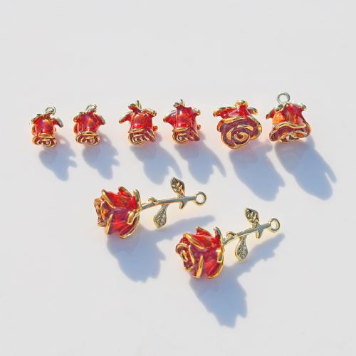 Zinc Alloy Flower Pendants, plated, DIY & enamel, red [