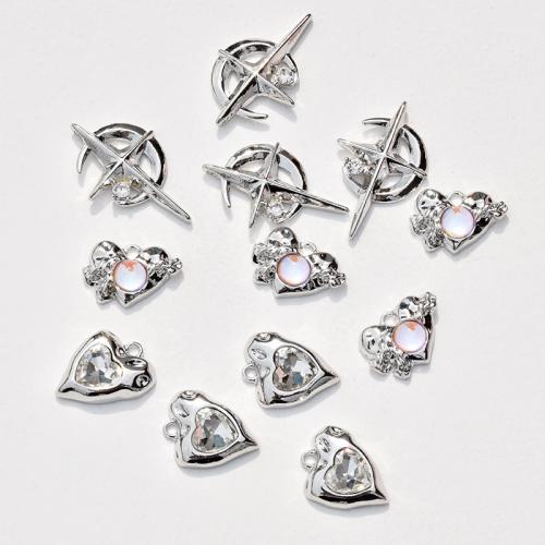 Resin Zinc Alloy Pendants, with Resin, plated, DIY & micro pave cubic zirconia, silver color [