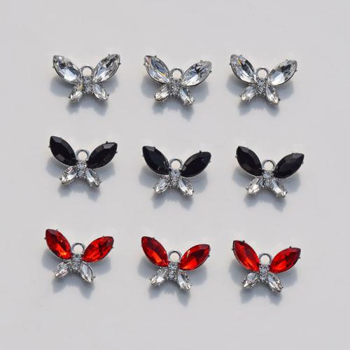 Colgantes de diamantes de imitación de la aleación de zinc, Mariposa, chapado, Bricolaje & con diamantes de imitación, más colores para la opción, 19x13mm, 10PCs/Bolsa, Vendido por Bolsa