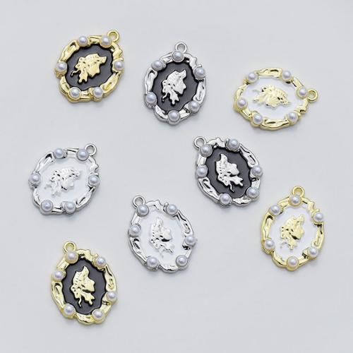 Zinc Alloy Enamel Pendants, with Plastic Pearl, plated, DIY [