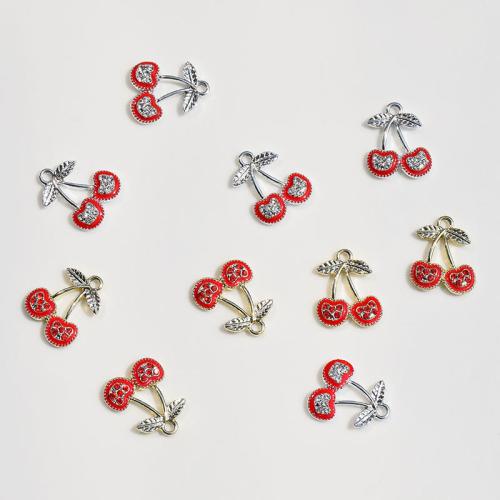 Zinc Alloy Rhinestone Pendants, Cherry, plated, DIY & with rhinestone [