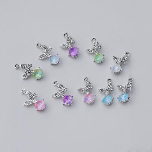 Colgantes de diamantes de imitación de la aleación de zinc, Mariposa, chapado, Bricolaje & con diamantes de imitación, más colores para la opción, 12x25mm, 10PCs/Bolsa, Vendido por Bolsa