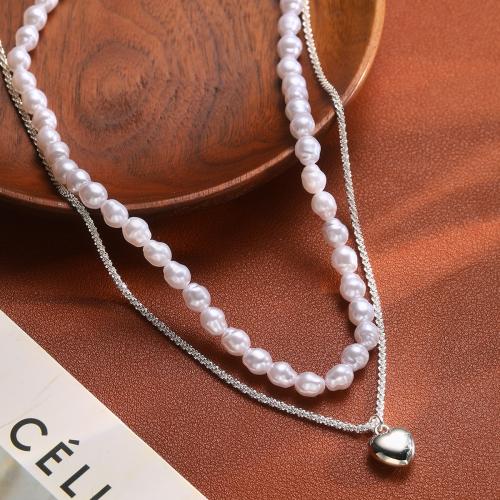 Zinc Alloy Necklace, with Plastic Pearl, Double Layer & fashion jewelry & for woman, white 