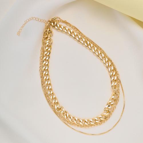 Zinc Alloy Necklace, three layers & fashion jewelry & for woman, gold 