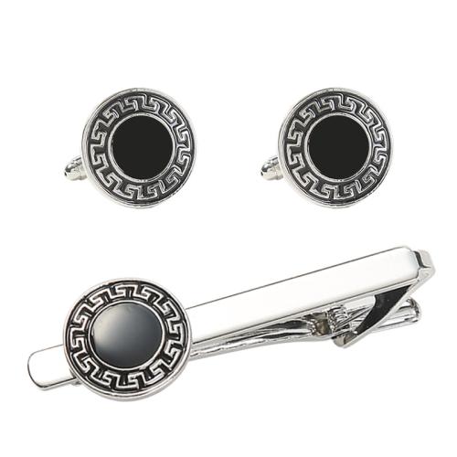 Zinc Alloy Tie Clip Cufflink Set, stoving varnish & for man & enamel, black 