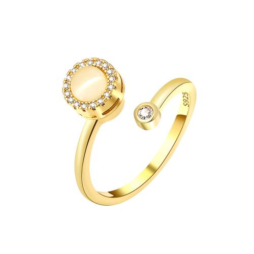 Anillo de dedo Zirconia Micro Pave Sterling Silver Cubic, plata de ley 925, con Ojo de gato, chapado, micro arcilla de zirconia cúbica & para mujer, más colores para la opción, Vendido por UD