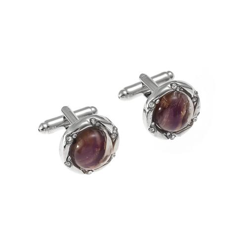 Zinc Alloy Cufflinks, with Glass, Unisex & micro pave cubic zirconia 