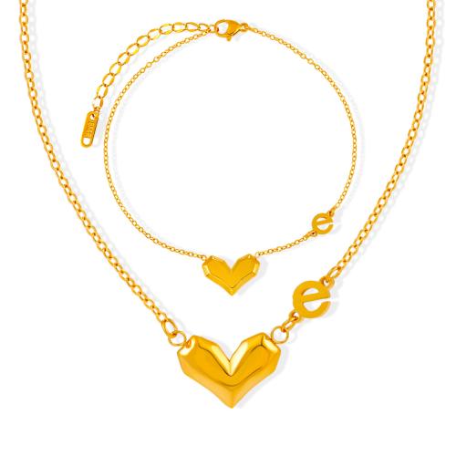 Titanium Steel Jewelry Set, with 5cm extender chain, fashion jewelry & for woman, golden Approx 40 cm, Approx 17 cm 