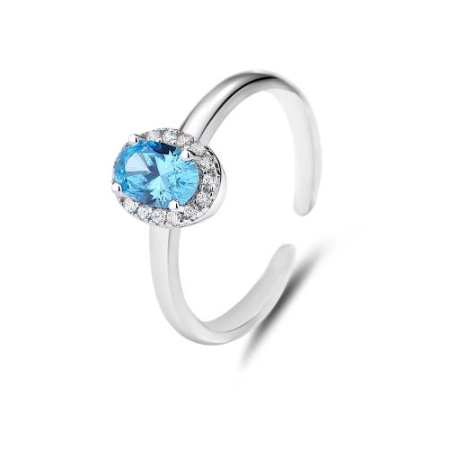 Zircon pavent argent sterling Bague, Argent sterling 925, avec aigue-marine, bijoux de mode & pavé de micro zircon & pour femme, Vendu par PC