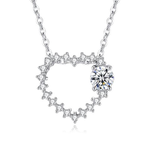 Zircon cubique Micro Pave collier en argent sterling, Argent sterling 925, avec 5cm chaînes de rallonge, coeur, bijoux de mode & pavé de micro zircon & pour femme Environ 40 cm, Vendu par PC