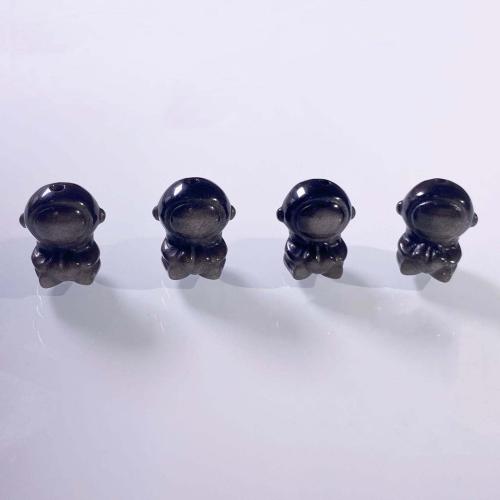 Single Gemstone Beads, Silver Obsidian, Astronaut, DIY, black, 20mm 