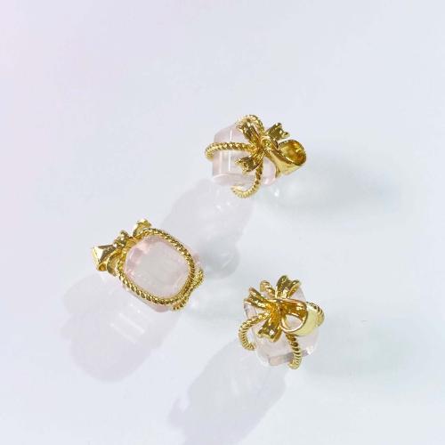 Natural Quartz Pendants, Rose Quartz, with Brass, gift shape, DIY 10mm 