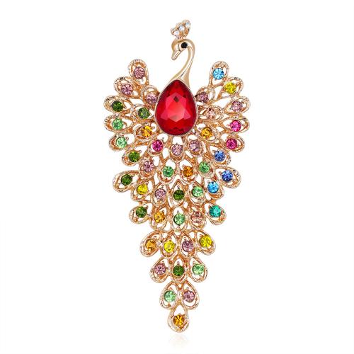 Rhinestone Zinc Alloy Brooch, with Glass, Peacock, fashion jewelry & for woman & with rhinestone 