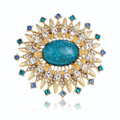 Rhinestone Zinc Alloy Brooch, with Lampwork, Flower, KC gold color plated, fashion jewelry & for woman & with rhinestone, gold 