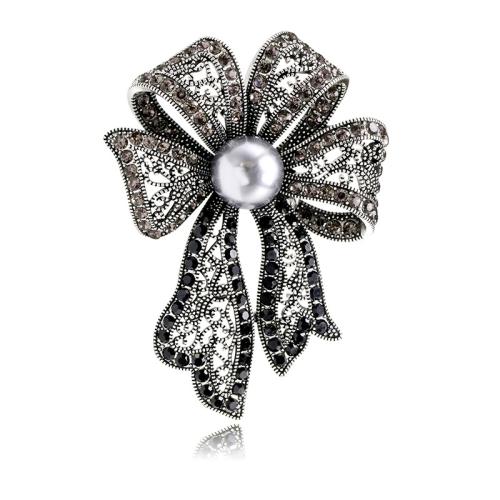 Broche de diamantes de imitación de la aleación de Zinc, con Perlas plásticas, Lazo, Joyería & para mujer & con diamantes de imitación, 63x46mm, Vendido por UD