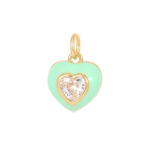 Cubic Zirconia Brass Pendants, Heart, plated, DIY & micro pave cubic zirconia & enamel 