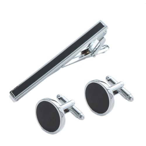 laiton Tie Clip Cufflink Set, vernis au four, unisexe & styles différents pour le choix & émail, argent, Vendu par PC