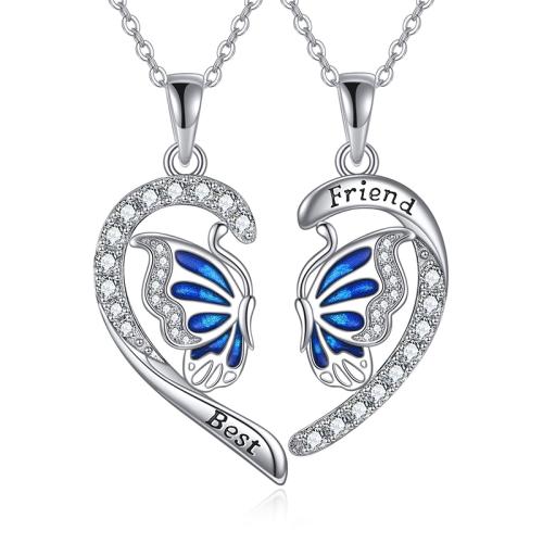 Zinc Alloy Cubic Zirconia Necklace, plated, 2 pieces & micro pave cubic zirconia & for woman, silver color [