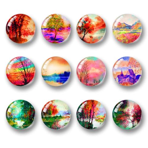 Time Gem Cabochon, Glass, with Resin, Flat Round, mixed pattern & DIY 