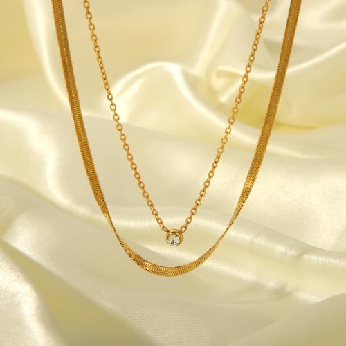 Stainless Steel Jewelry Necklace, 304 Stainless Steel, with 5cm extender chain, Double Layer & fashion jewelry & for woman & with rhinestone, golden Approx 36 cm, Approx 40 cm 