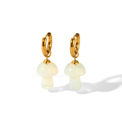 Gemstone Drop Earring, 304 Stainless Steel, with Natural Stone, 18K gold plated, fashion jewelry & for woman, golden [