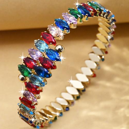 Brass Cuff Bangle, with Cubic Zirconia, gold color plated, fashion jewelry & for woman, mixed colors, Inner Approx 64mm [