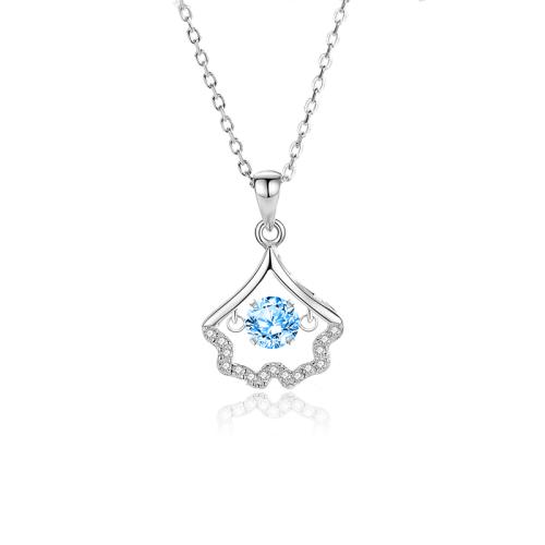 Cubic Zirconia Micro Pave Sterling Silver Necklace, 925 Sterling Silver, with 5cm extender chain, Ginkgo Leaf, fashion jewelry & micro pave cubic zirconia & for woman Approx 40 cm 