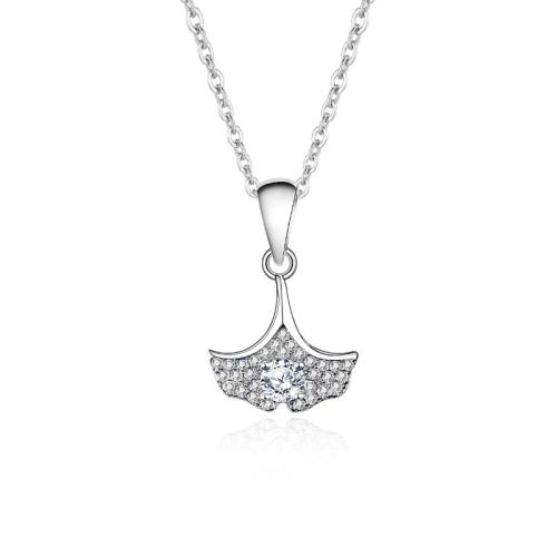 Zircon cubique Micro Pave collier en argent sterling, Argent sterling 925, avec 5cm chaînes de rallonge, Ginkgo Feuille, bijoux de mode & pavé de micro zircon & pour femme, plus de couleurs à choisir Environ 40 cm, Vendu par PC[