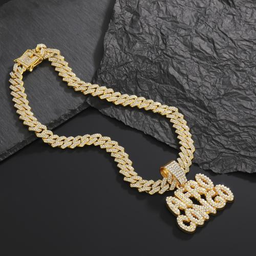 collier de Stras en alliage Zinc, alliage de zinc, Lettre d’alphabet, bijoux de mode & styles différents pour le choix & pour homme & avec strass Environ 60 cm, Vendu par PC[