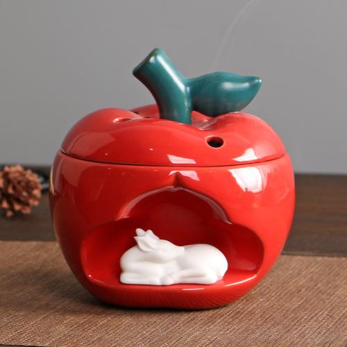 Porcelain Incense Burner, Apple, handmade, for home and office & durable [