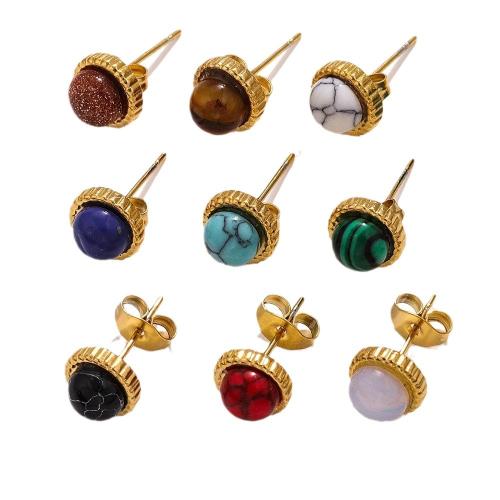 Edelstahl Stud Ohrring, 304 Edelstahl, mit Edelstein, Modeschmuck & verschiedenen Materialien für die Wahl & unisex, goldfarben, 8x17mm, 10PCs/Tasche, verkauft von Tasche