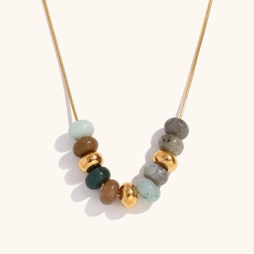 Gemstone Necklaces, 304 Stainless Steel, with Natural Stone, with 5cm extender chain, 18K gold plated, fashion jewelry & for woman, golden Approx 40 cm 