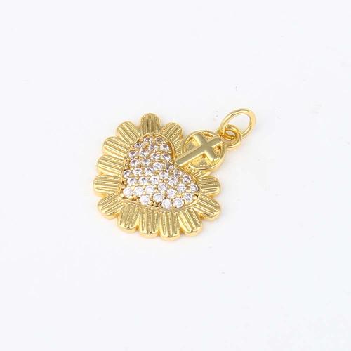 Colgante de Micro Pavé de Zirconía Cúbica, metal, Corazón, chapado en color dorado, Bricolaje & micro arcilla de zirconia cúbica, 21.3x18.1x3.1mm, Vendido por UD