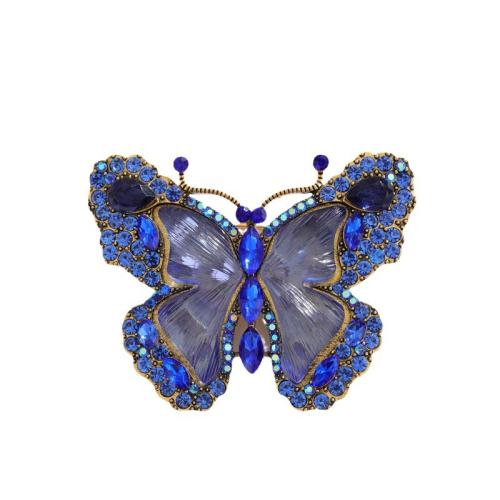 Rhinestone Zinc Alloy Brooch, Butterfly, antique gold color plated, for woman & enamel & with rhinestone 