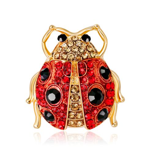 Rhinestone Zinc Alloy Brooch, Ladybug, for woman & enamel & with rhinestone, gold 