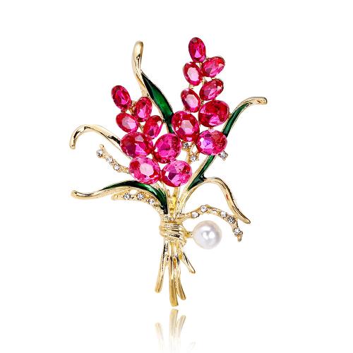 Rhinestone Zinc Alloy Brooch, with Plastic Pearl, Wheat, KC gold color plated, for woman & enamel & with rhinestone 