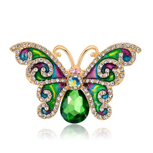 Rhinestone Zinc Alloy Brooch, Butterfly, KC gold color plated, for woman & enamel & with rhinestone 