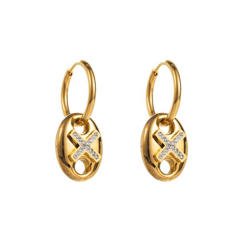 Boucles d'oreilles en acier titane, bijoux de mode & styles différents pour le choix & pour femme & avec strass, Or, Vendu par paire