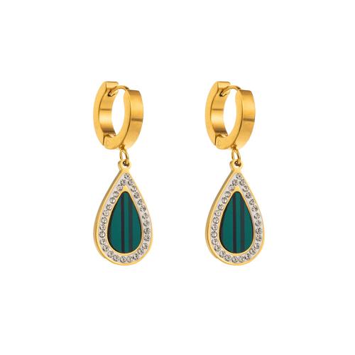 Boucles d'oreilles en acier titane, avec perle de plastique, bijoux de mode & styles différents pour le choix & pour femme & avec strass, Or, Vendu par paire