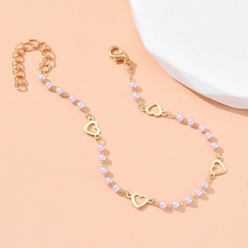 Brass Anklet, with Plastic Pearl, with 5cm extender chain, for woman cm 